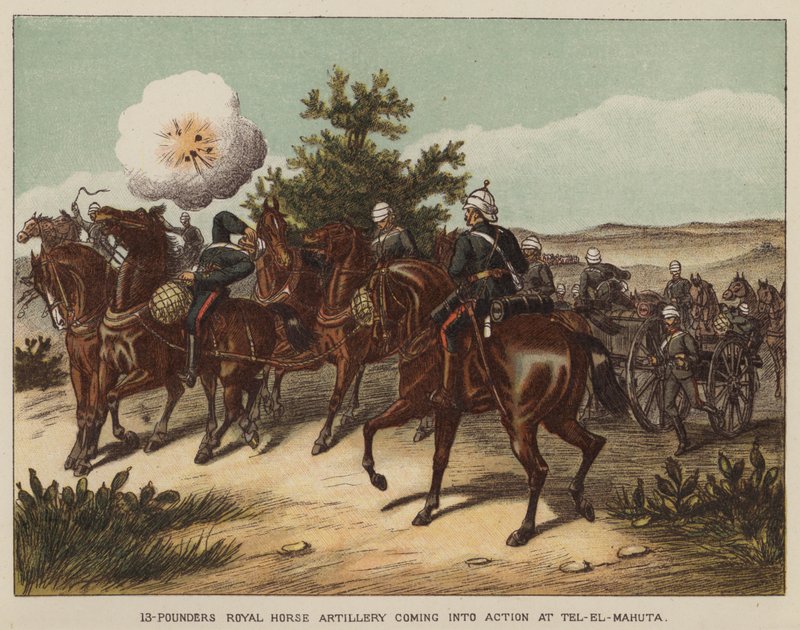 13-Pounders Royal Horse Artillery在Tel-El-Mahuta开始行动 作者 理查德·西姆金（Richard Simkin）之后