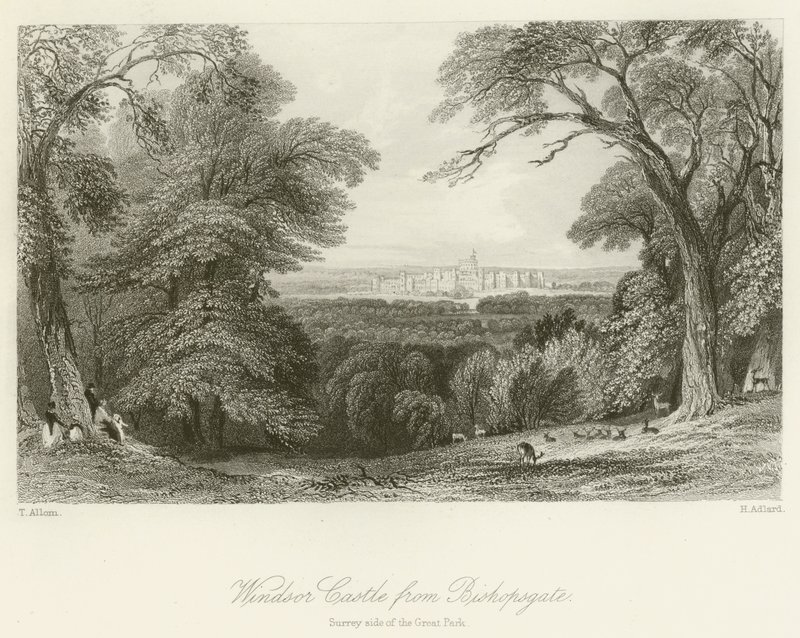 温莎城堡从Bishopsgate，萨里一侧的大公园 作者 在Thomas Allom之后