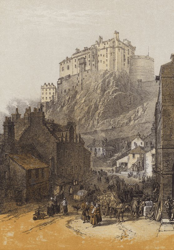 爱丁堡城堡，来自Grassmarket（chromolitho） 作者 在威廉·莱顿·里奇之后