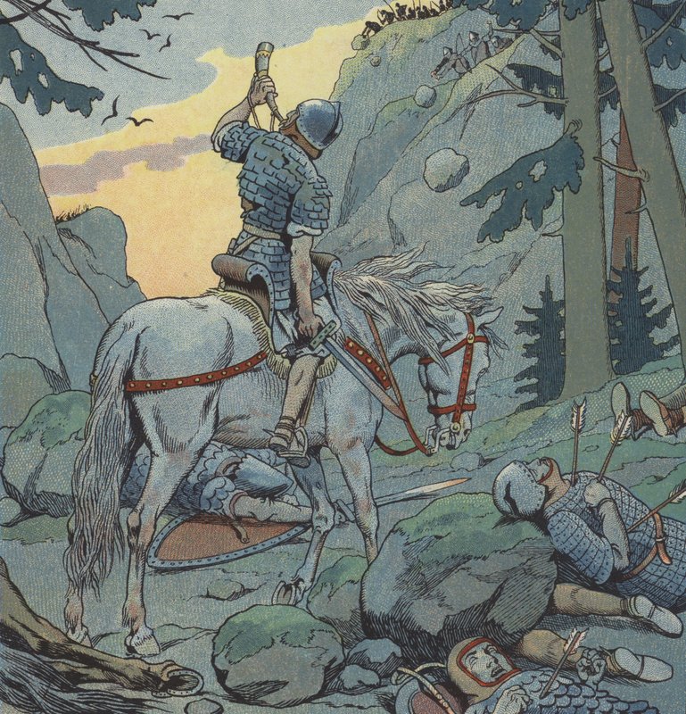 Roland at Ronceveaux（彩色石版画） 作者 Onfray de Breville Jacques Job的化名