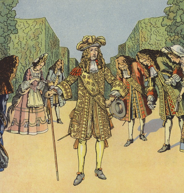 太阳王，法国的路易十四（彩色平版印刷）。 作者 Onfray de Breville Jacques Job的化名